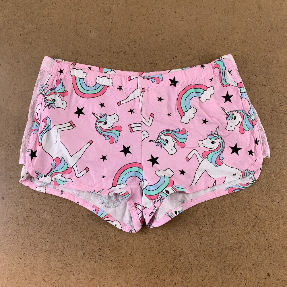 Sleep & Co Juniors Size Medium Pink Unicorn Print Cotton Sleep Shorts New